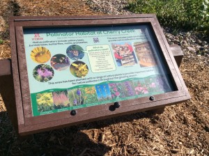 Educational sign at the west entrance of the pollinator habitat.